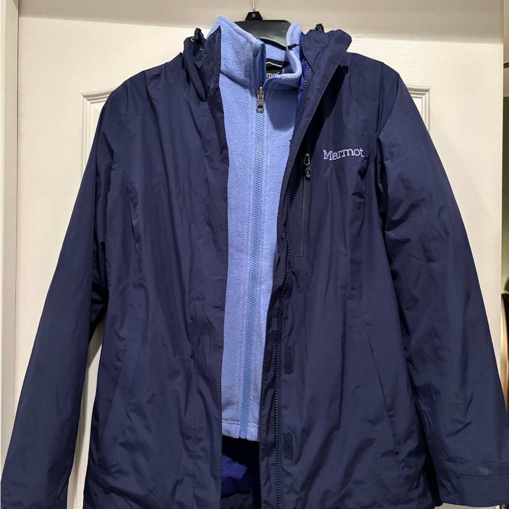 NWOT - Marmot Navy Shell with Light Blue Fleece Liner Jacket